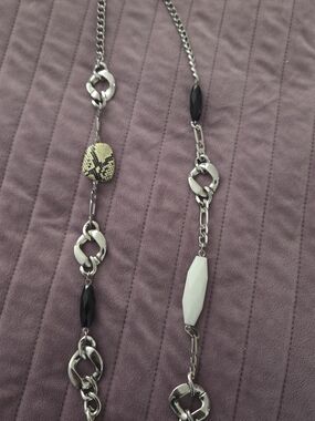 White House Black Market Silver Chain Necklace with Black and Cream Accents